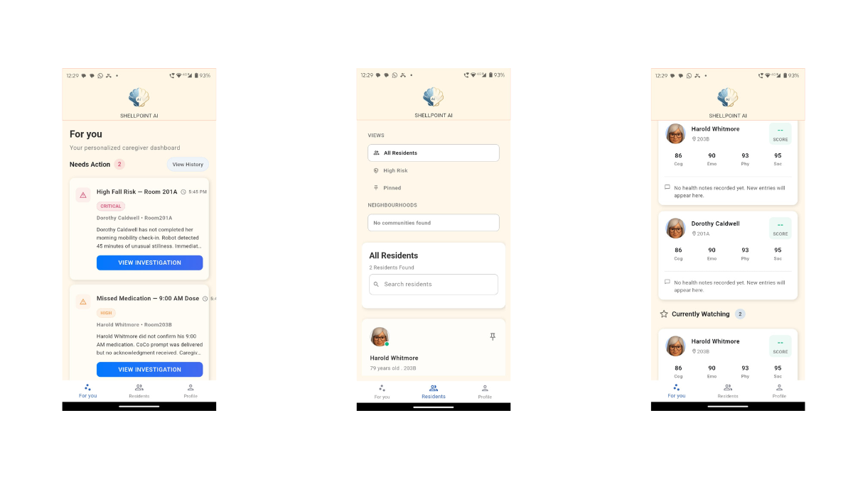 Caregiver App — nurse prioritisation list view